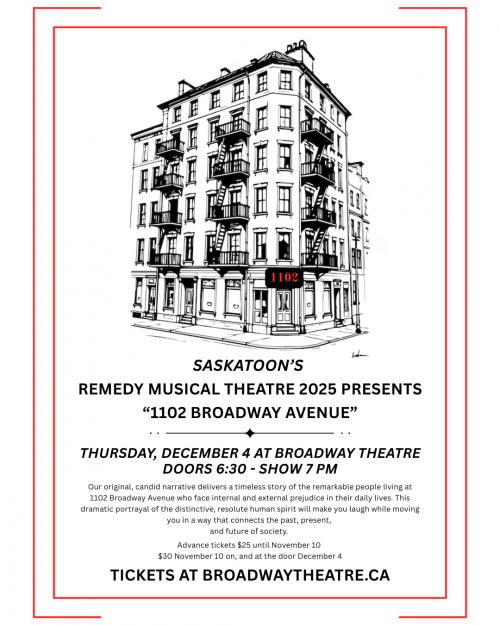Poster for Saskatoon's Remedy Musical Theatre's 2025 Original Production 