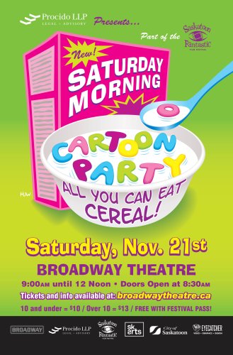 Poster for Procido LLP presents: Saturday Morning Cartoon Party with All-You-Can-Eat Cereal!
